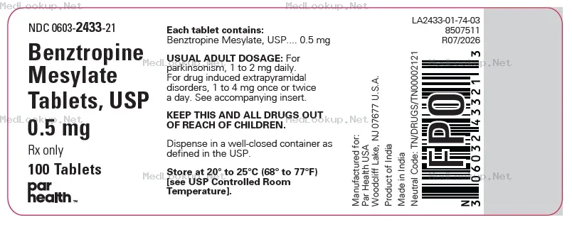 Benztropine mesylate Tablet
