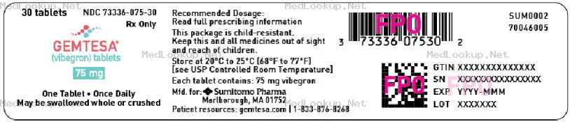 Gemtesa (Vibegron) Tablet, Film Coated [Sumitomo Pharma America, Inc. ]